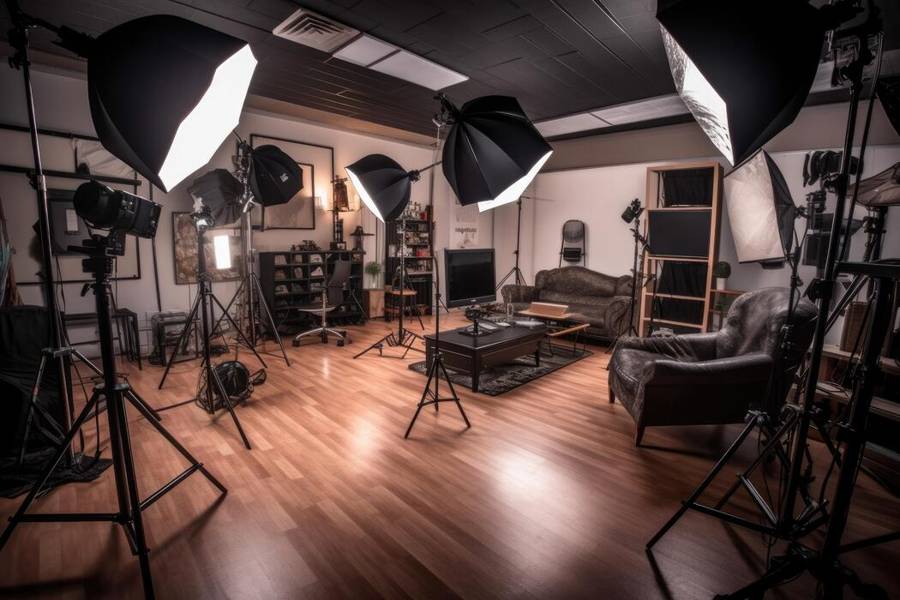 Photo studio with softbox lighting